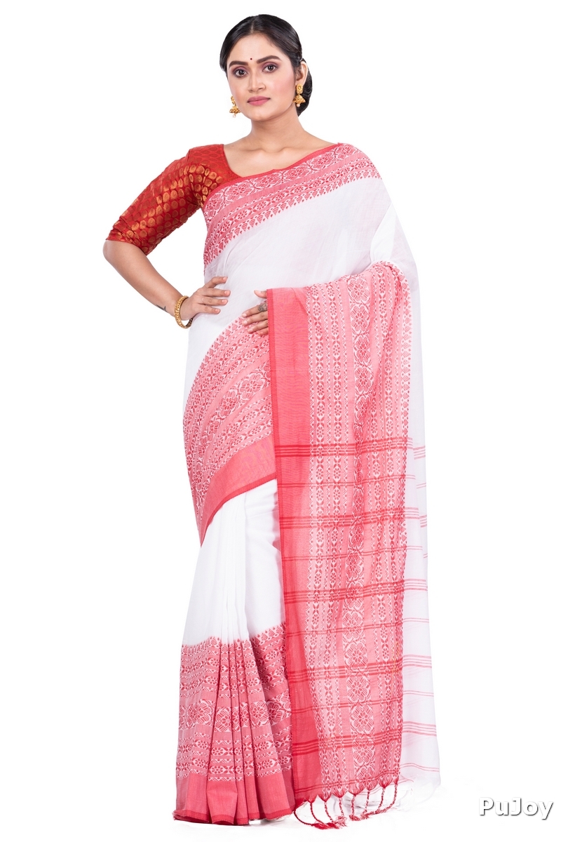 White Pure Cotton Begompuri_Hand Hand Loom Saree (668)