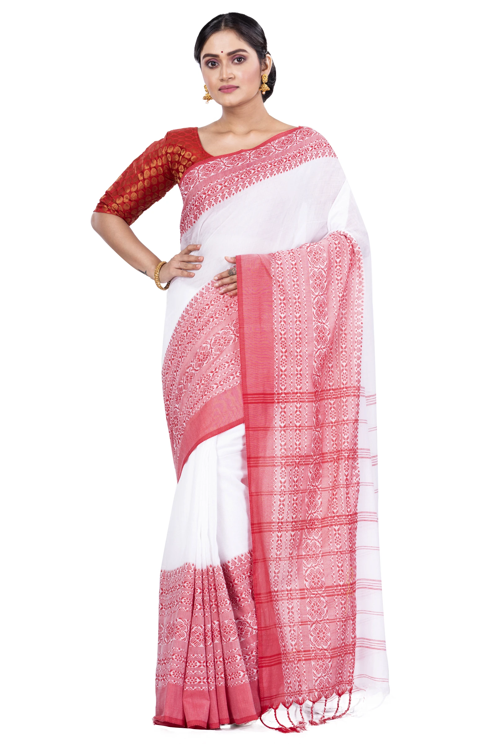 White Pure Cotton Begompuri_Hand Hand Loom Saree (668)