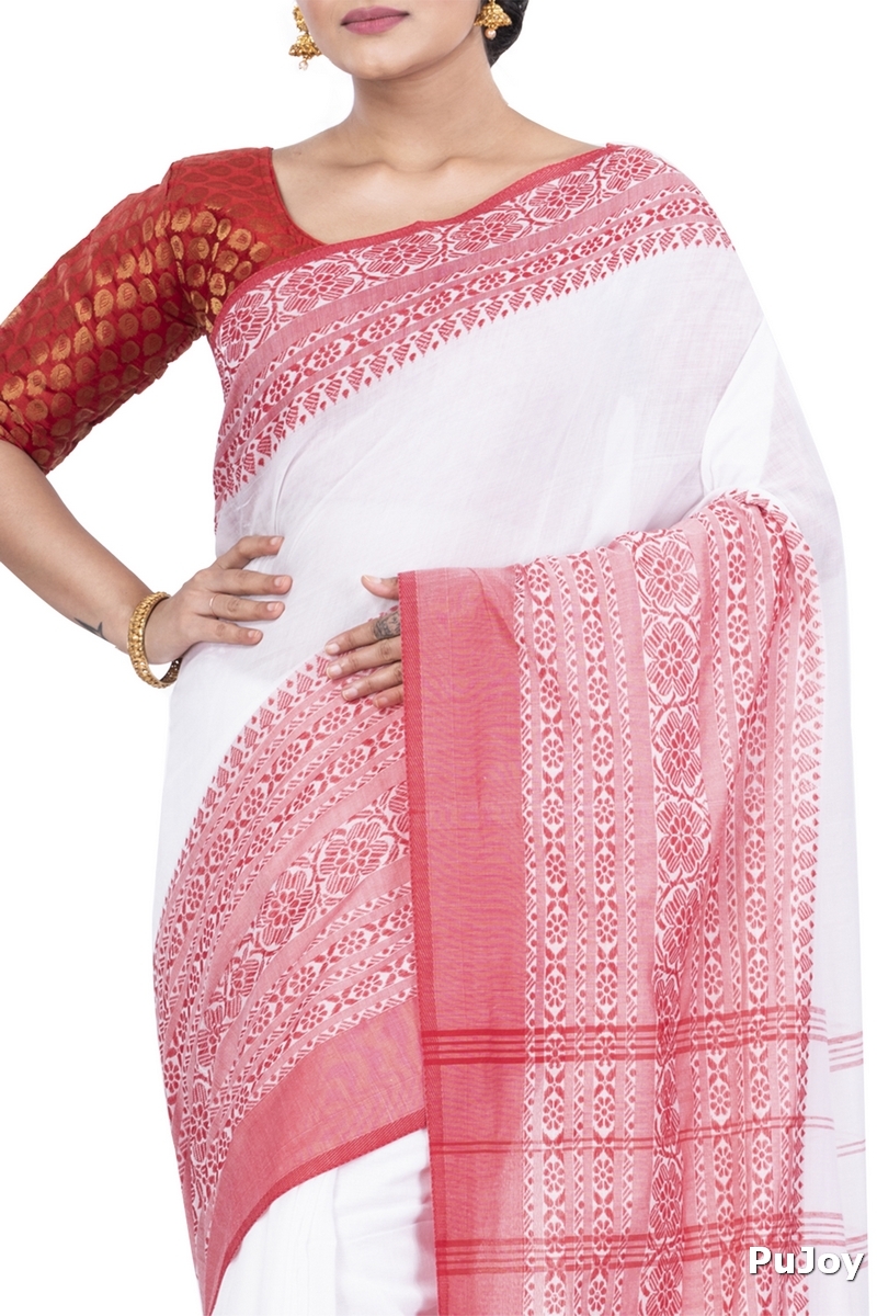 White Pure Cotton Begompuri_Hand Hand Loom Saree (668)