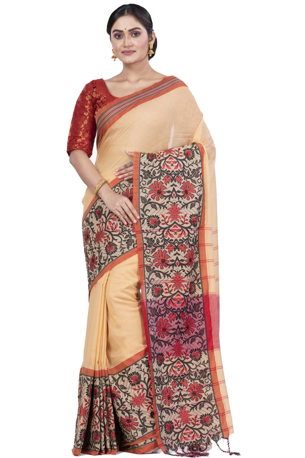 Cream Pure Cotton Begompuri_Hand Hand Loom Saree (669)