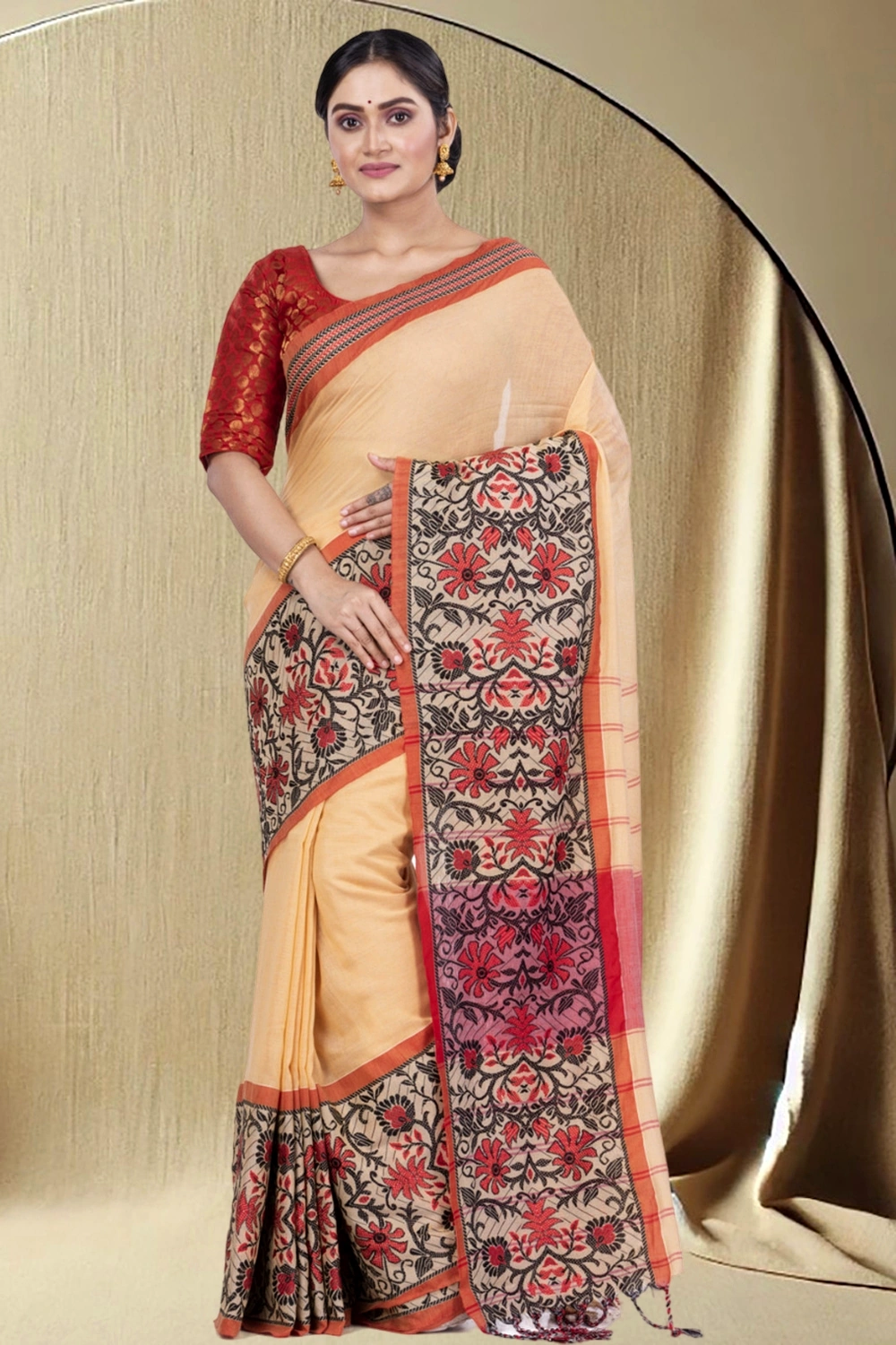 Cream Pure Cotton Begompuri_Hand Hand Loom Saree (669)