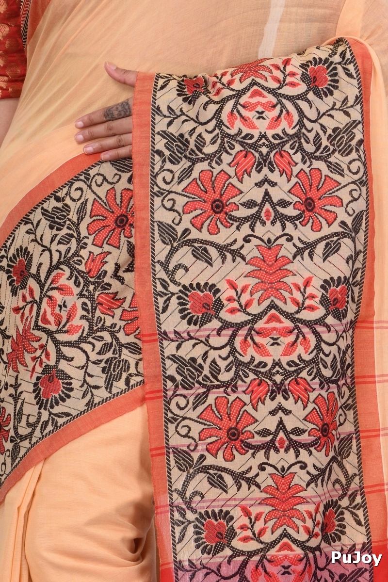 Cream Pure Cotton Begompuri_Hand Hand Loom Saree (669)