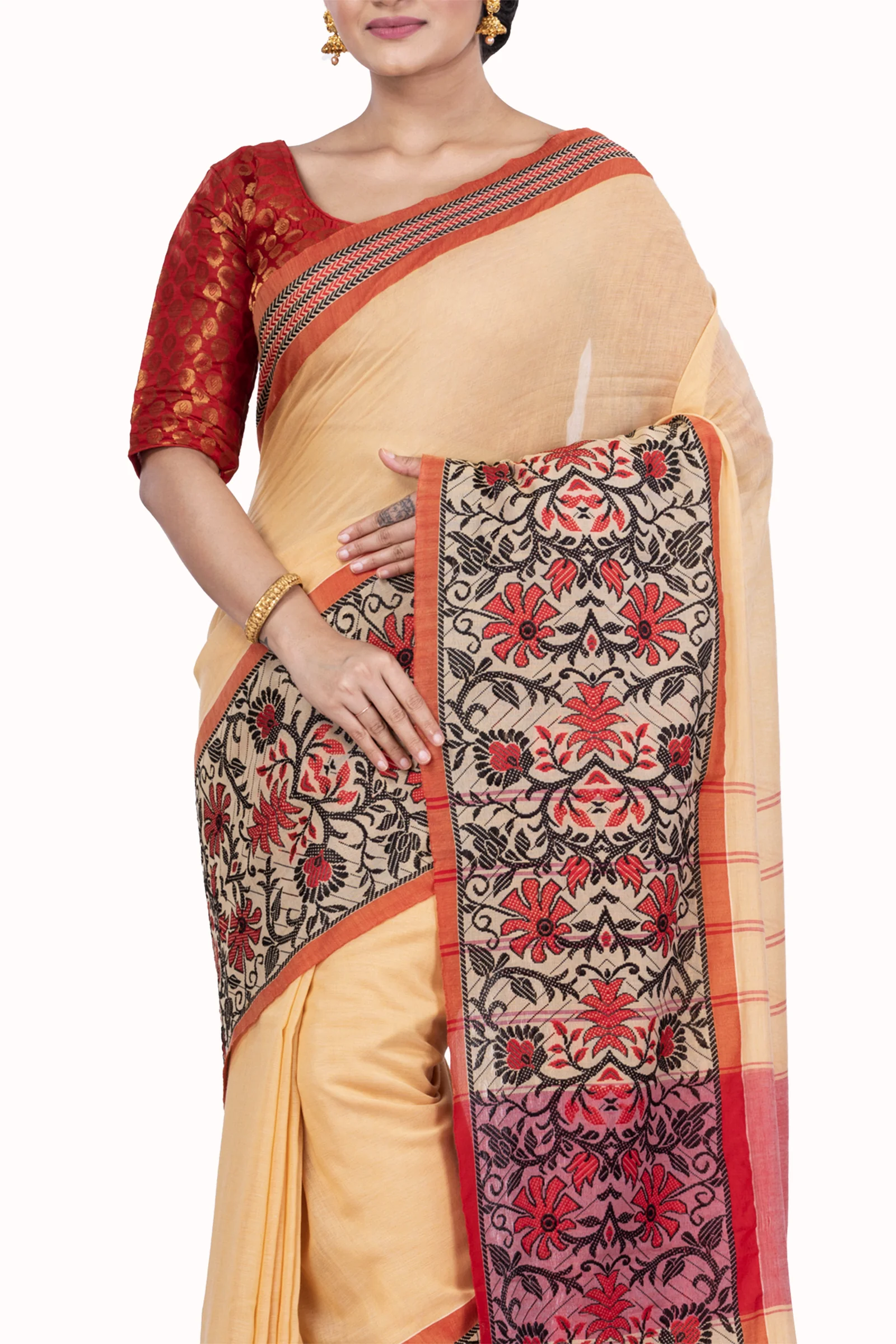 Cream Pure Cotton Begompuri_Hand Hand Loom Saree (669)