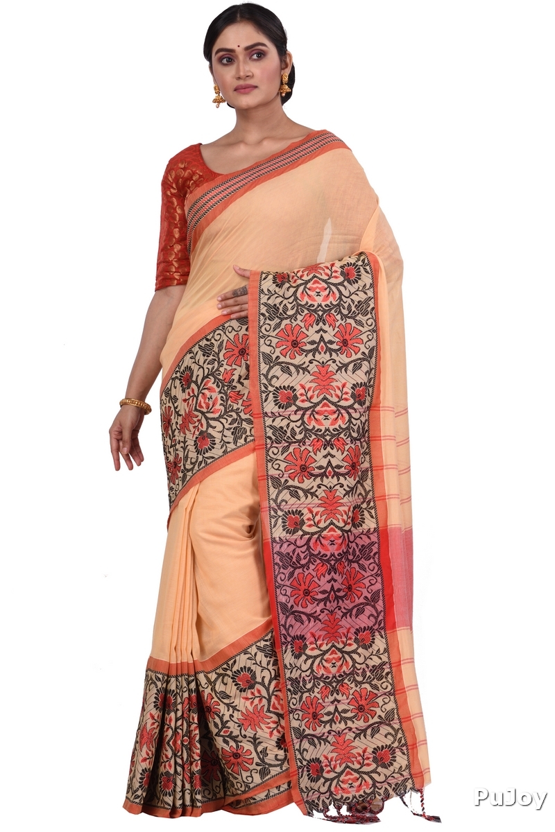 Cream Pure Cotton Begompuri_Hand Hand Loom Saree (669)