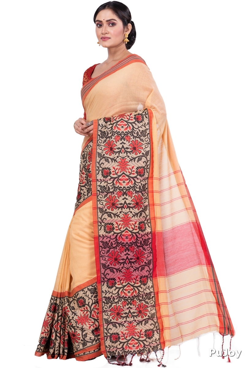 Cream Pure Cotton Begompuri_Hand Hand Loom Saree (669)
