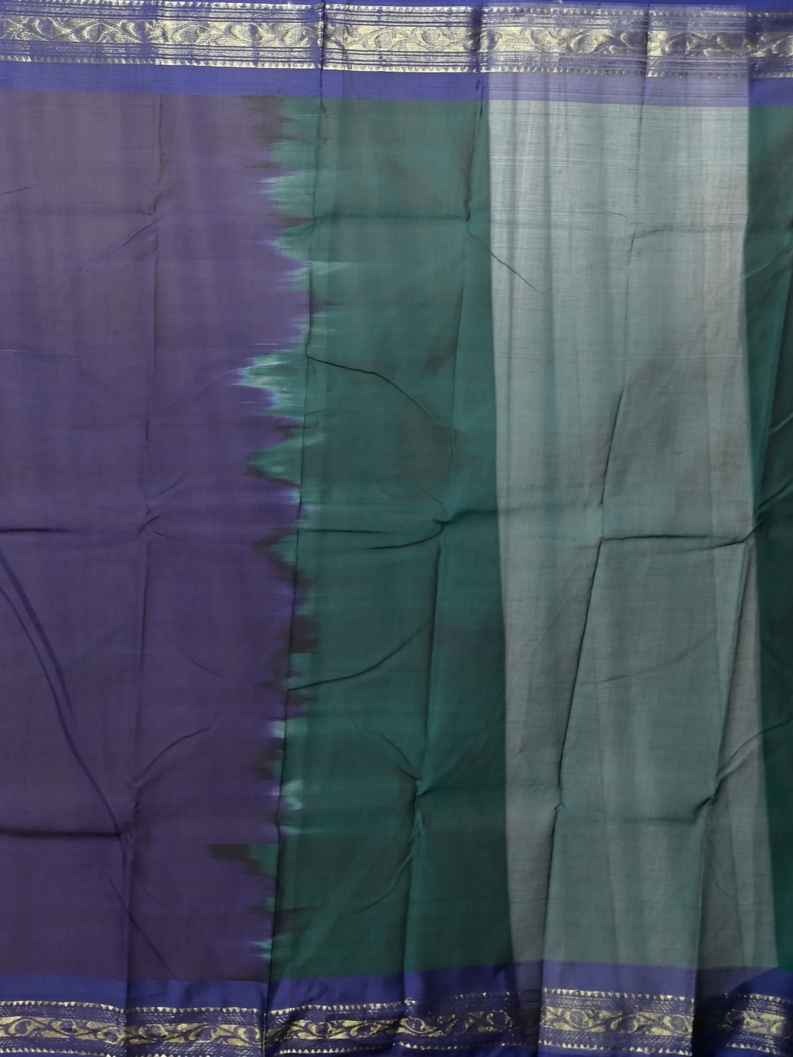 Dark Green Blue Cotton Parlik Gadwal Saree  (67)