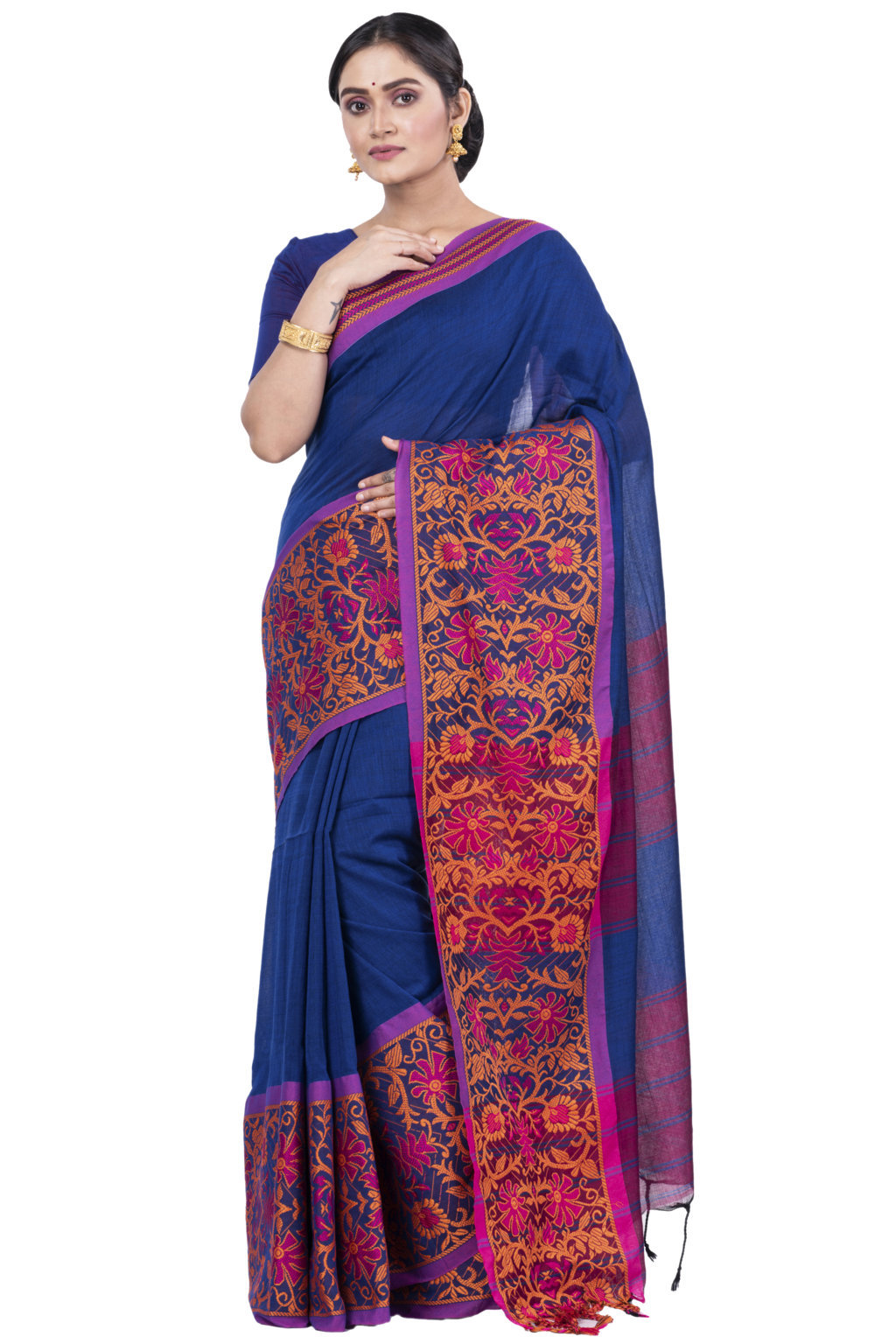 Blue Pure Cotton Begompuri_Hand Hand Loom Saree (670)