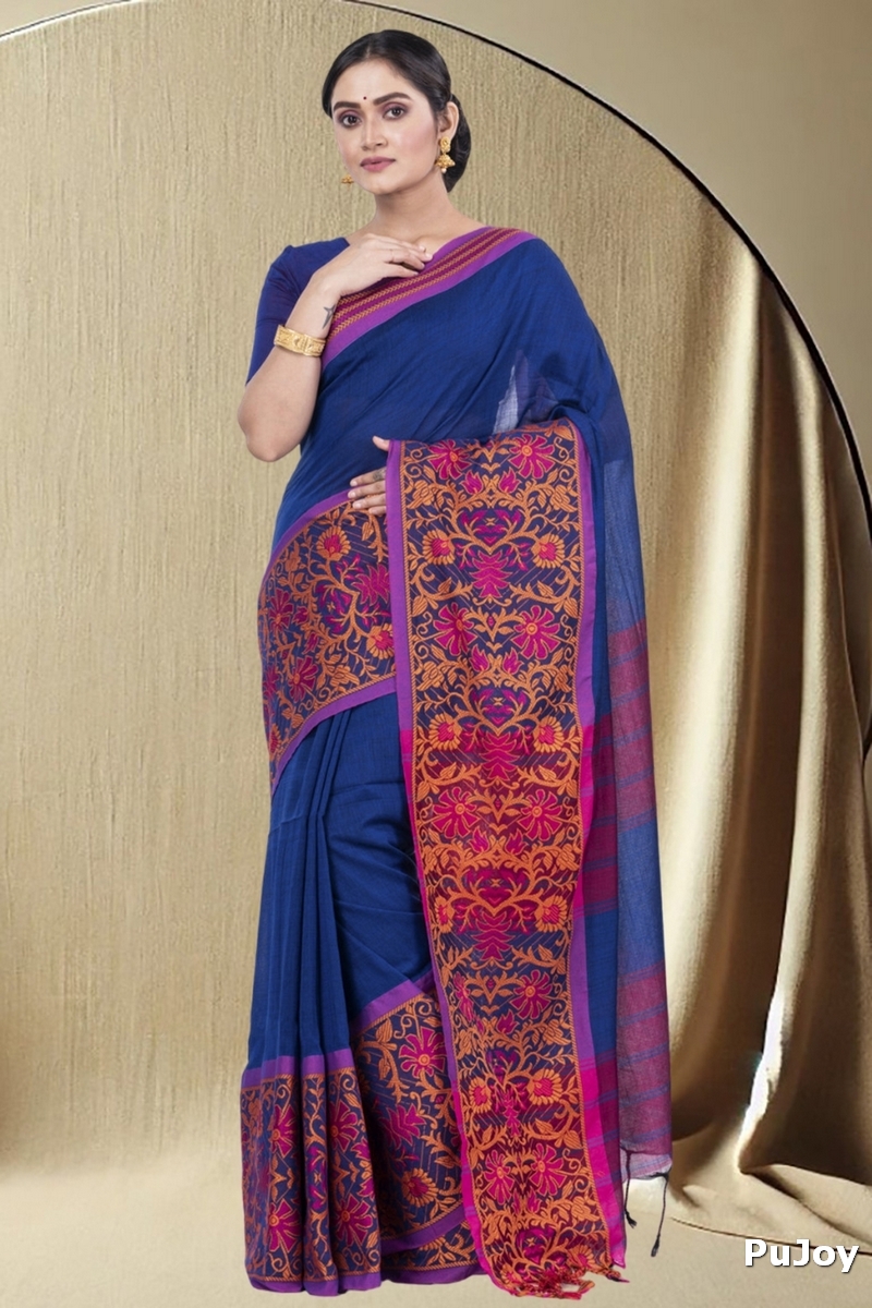 Blue Pure Cotton Begompuri_Hand Hand Loom Saree (670)