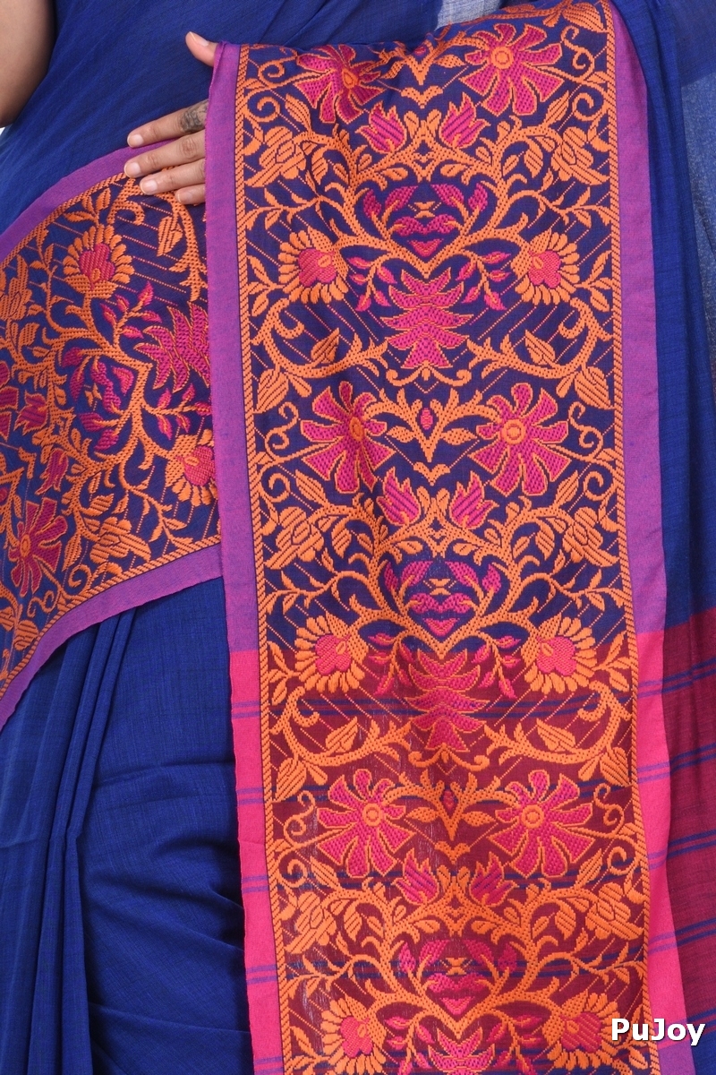 Blue Pure Cotton Begompuri_Hand Hand Loom Saree (670)