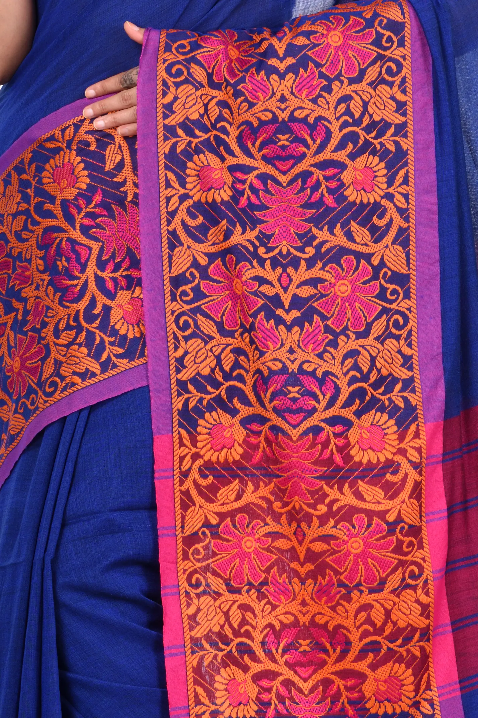 Blue Pure Cotton Begompuri_Hand Hand Loom Saree (670)