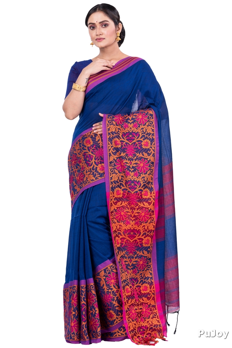 Blue Pure Cotton Begompuri_Hand Hand Loom Saree (670)