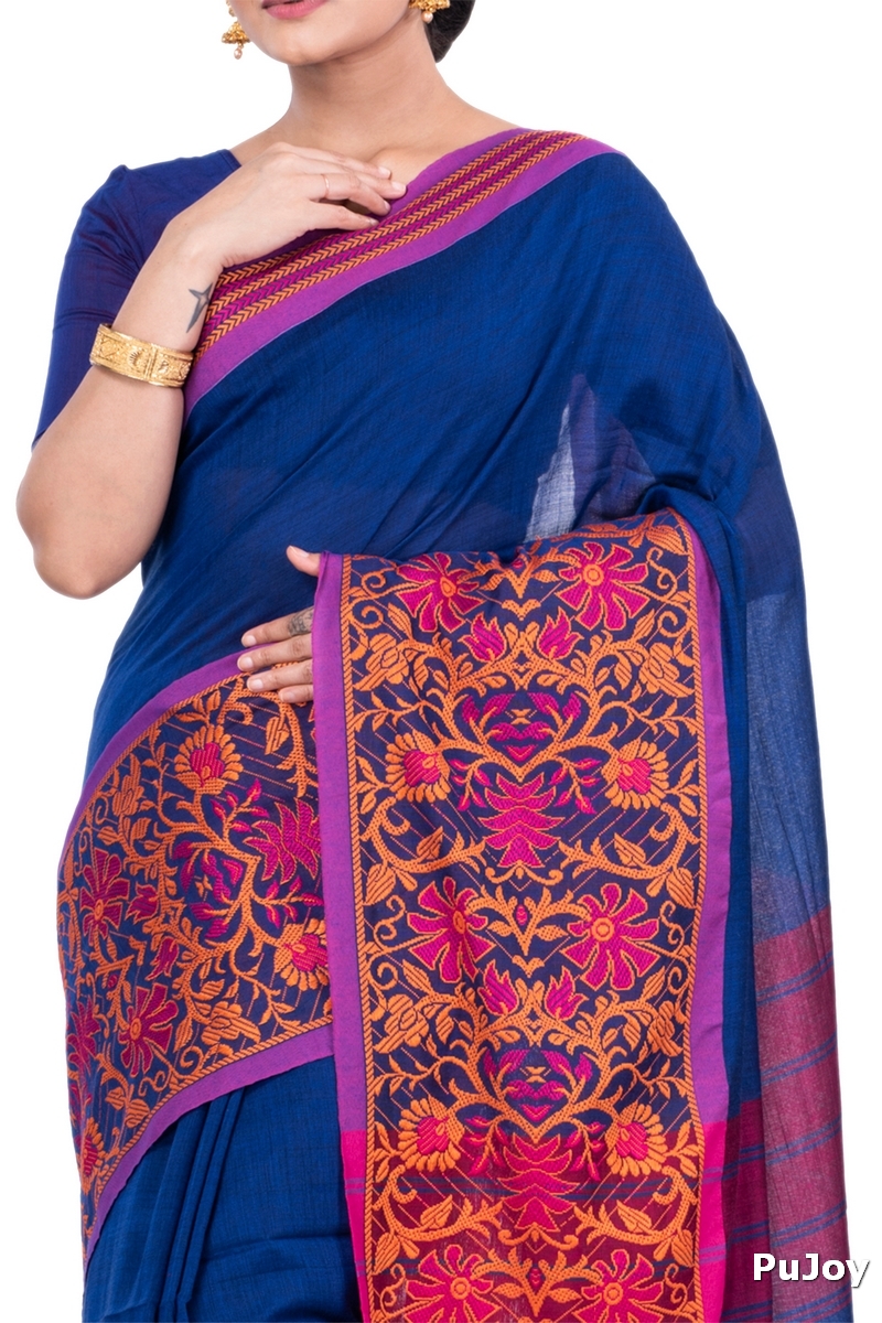 Blue Pure Cotton Begompuri_Hand Hand Loom Saree (670)