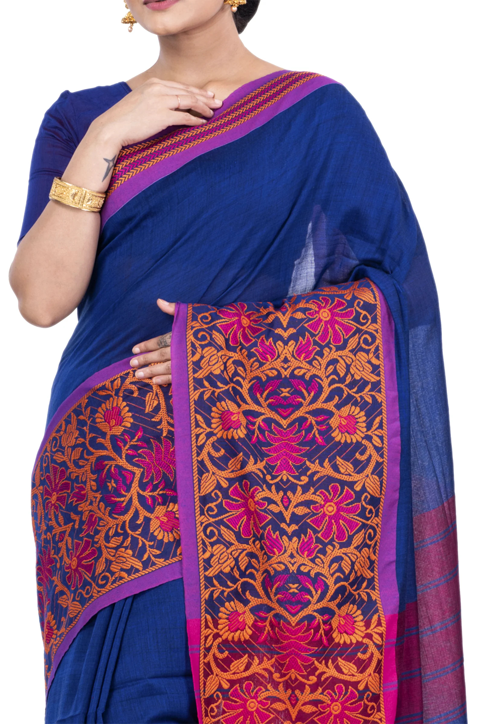 Blue Pure Cotton Begompuri_Hand Hand Loom Saree (670)