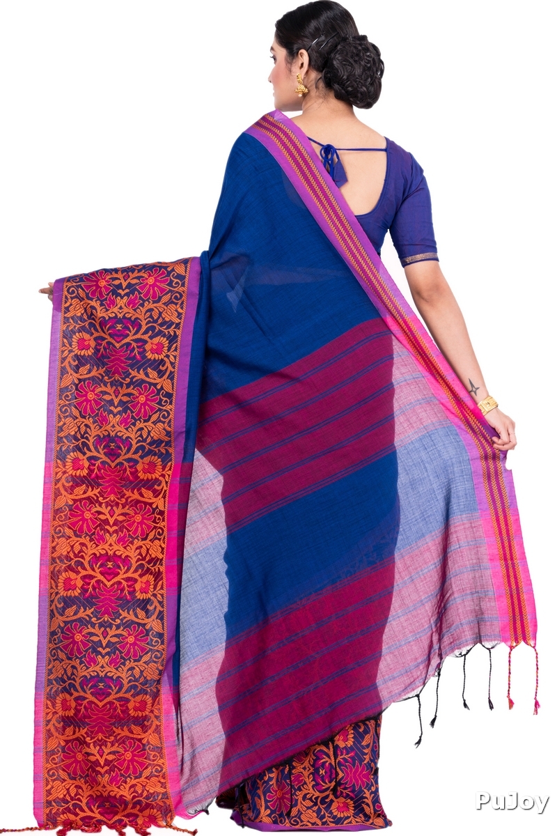 Blue Pure Cotton Begompuri_Hand Hand Loom Saree (670)
