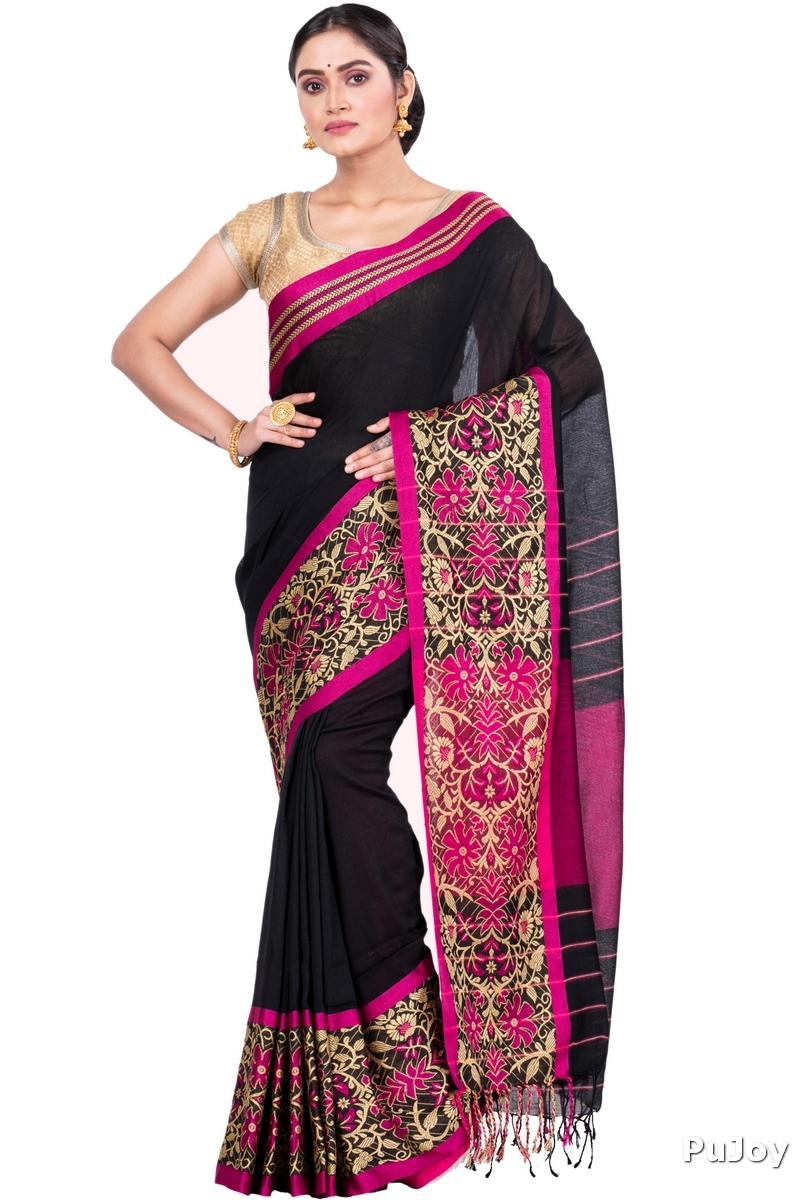 Black Pure Cotton Begompuri_Hand Hand Loom Saree (671)