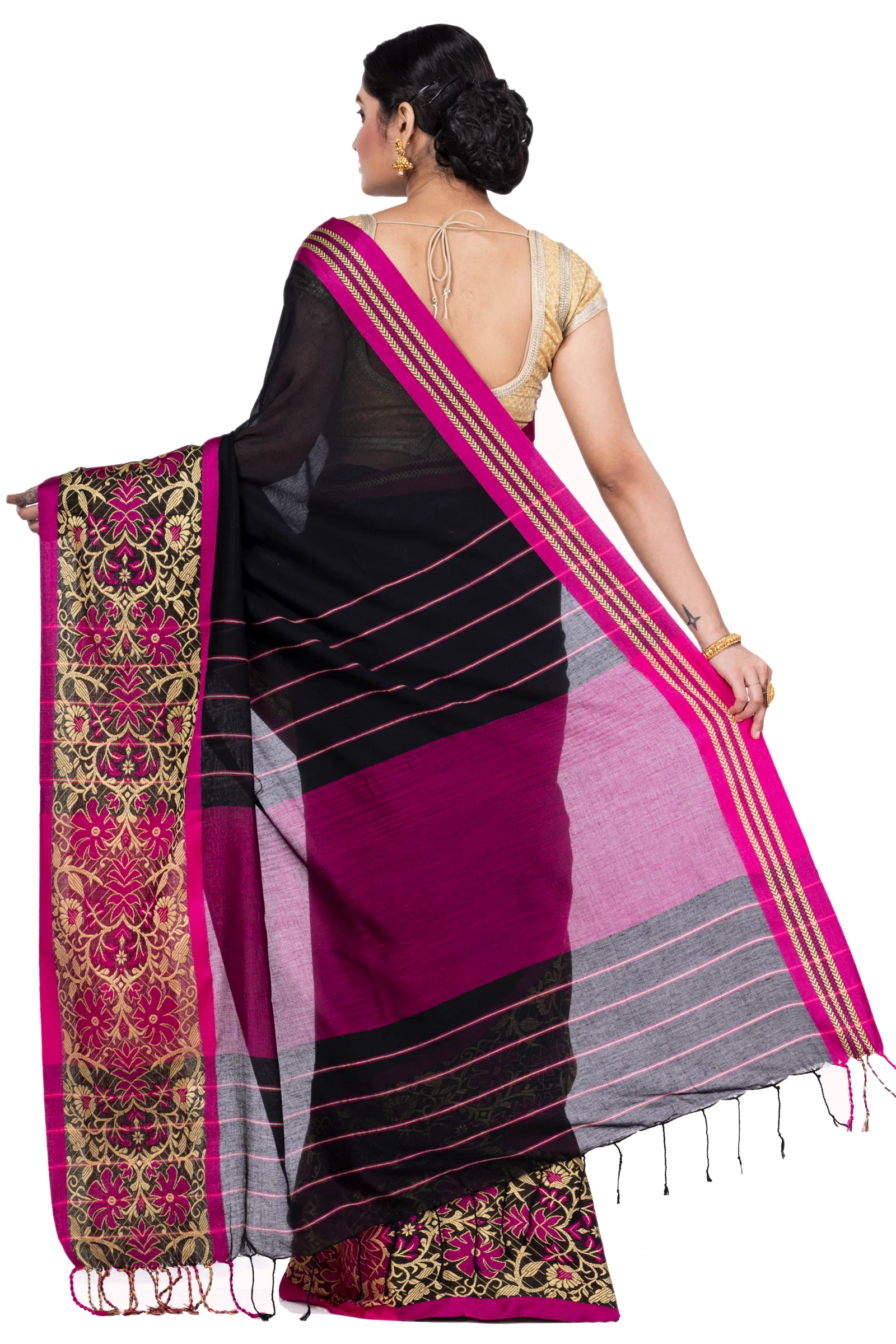 Black Pure Cotton Begompuri_Hand Hand Loom Saree (671)