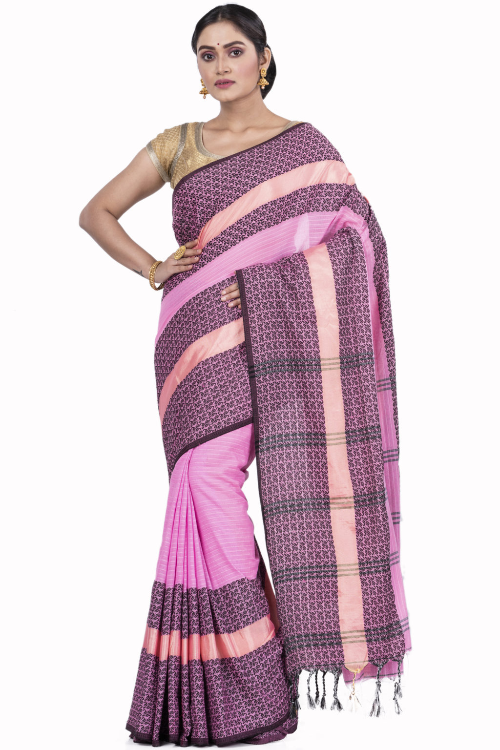 Pink Pure Cotton Souraovi_Hand Hand Loom Saree (673)