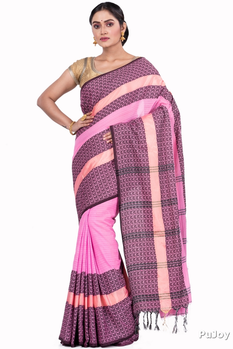 Pink Pure Cotton Souraovi_Hand Hand Loom Saree (673)