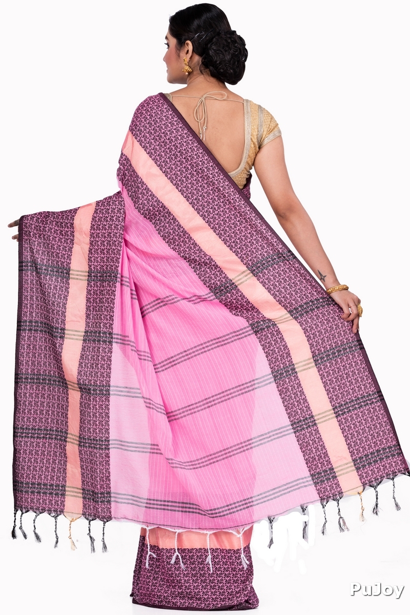 Pink Pure Cotton Souraovi_Hand Hand Loom Saree (673)