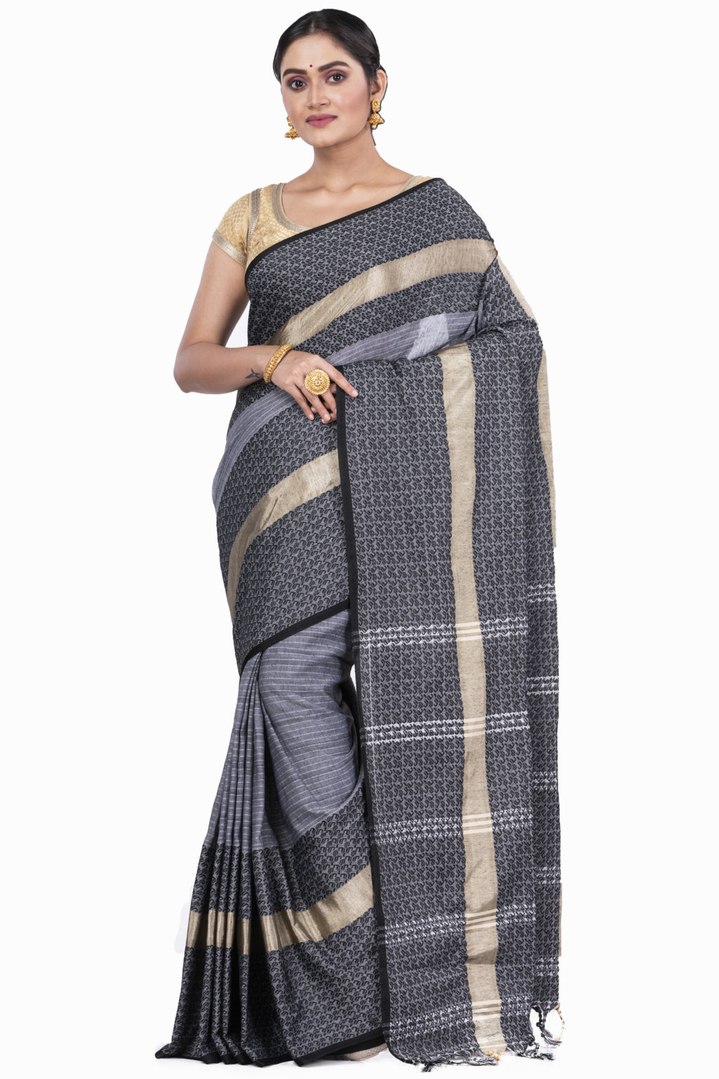 Black Pure Cotton Souraovi_Hand Hand Loom Saree (674)