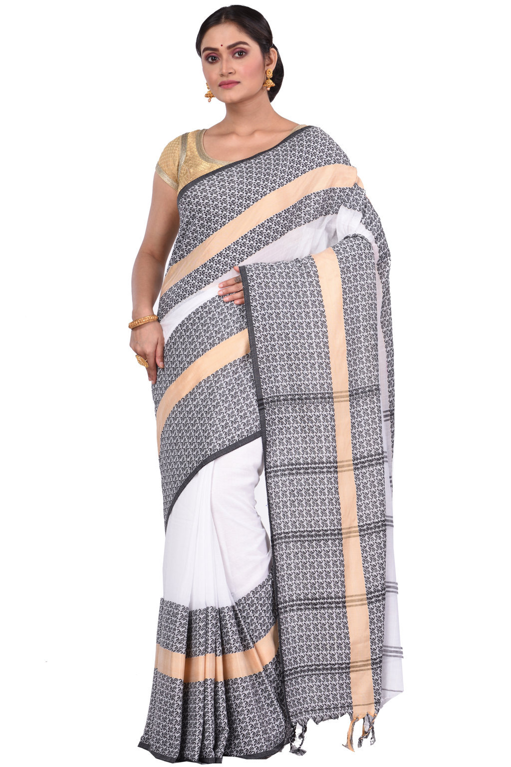White Pure Cotton Souraovi_Hand Hand Loom Saree (675)