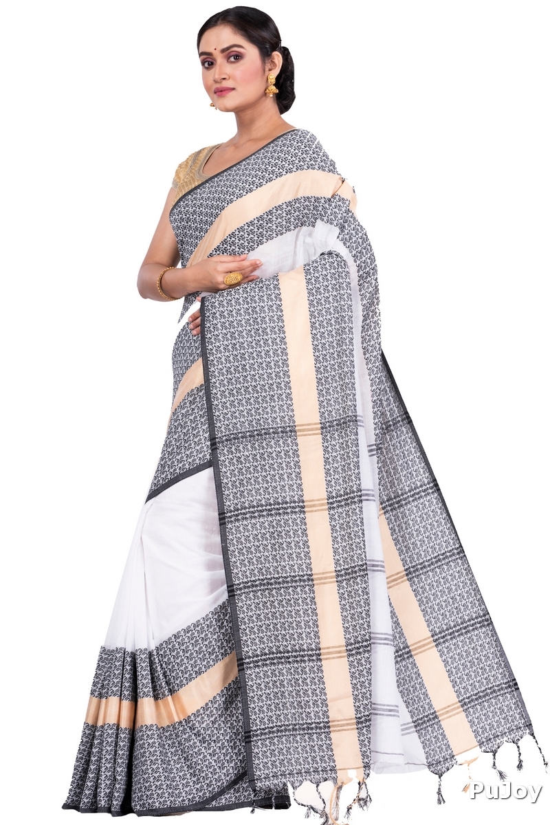 White Pure Cotton Souraovi_Hand Hand Loom Saree (675)