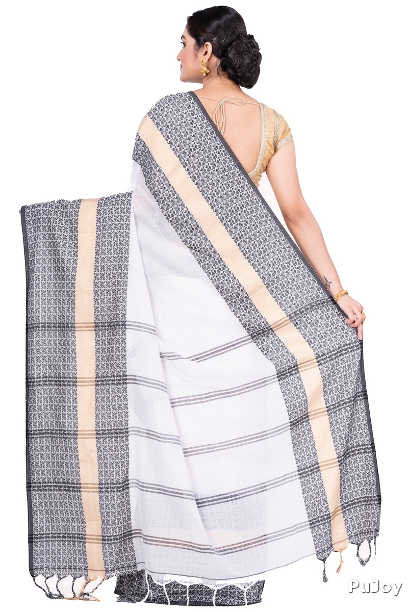 White Pure Cotton Souraovi_Hand Hand Loom Saree (675)
