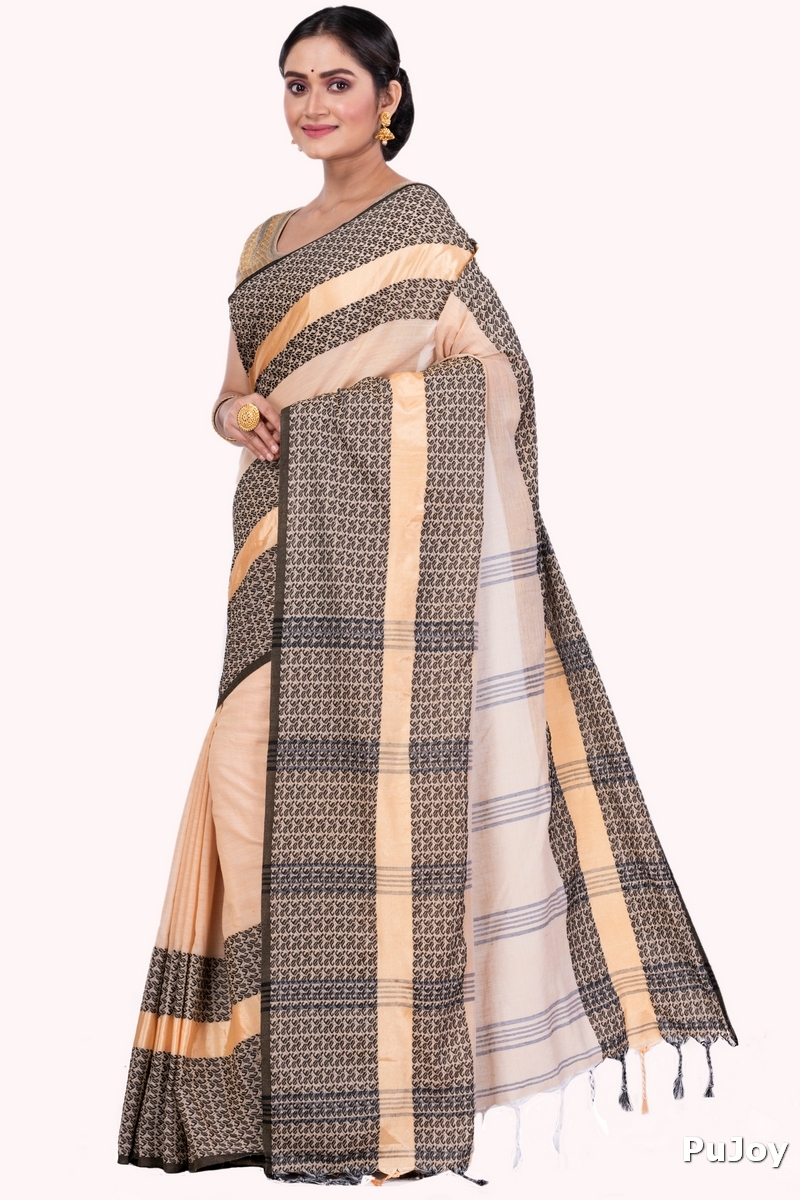 Off-White Pure Cotton Souraovi_Hand Hand Loom Saree (676)