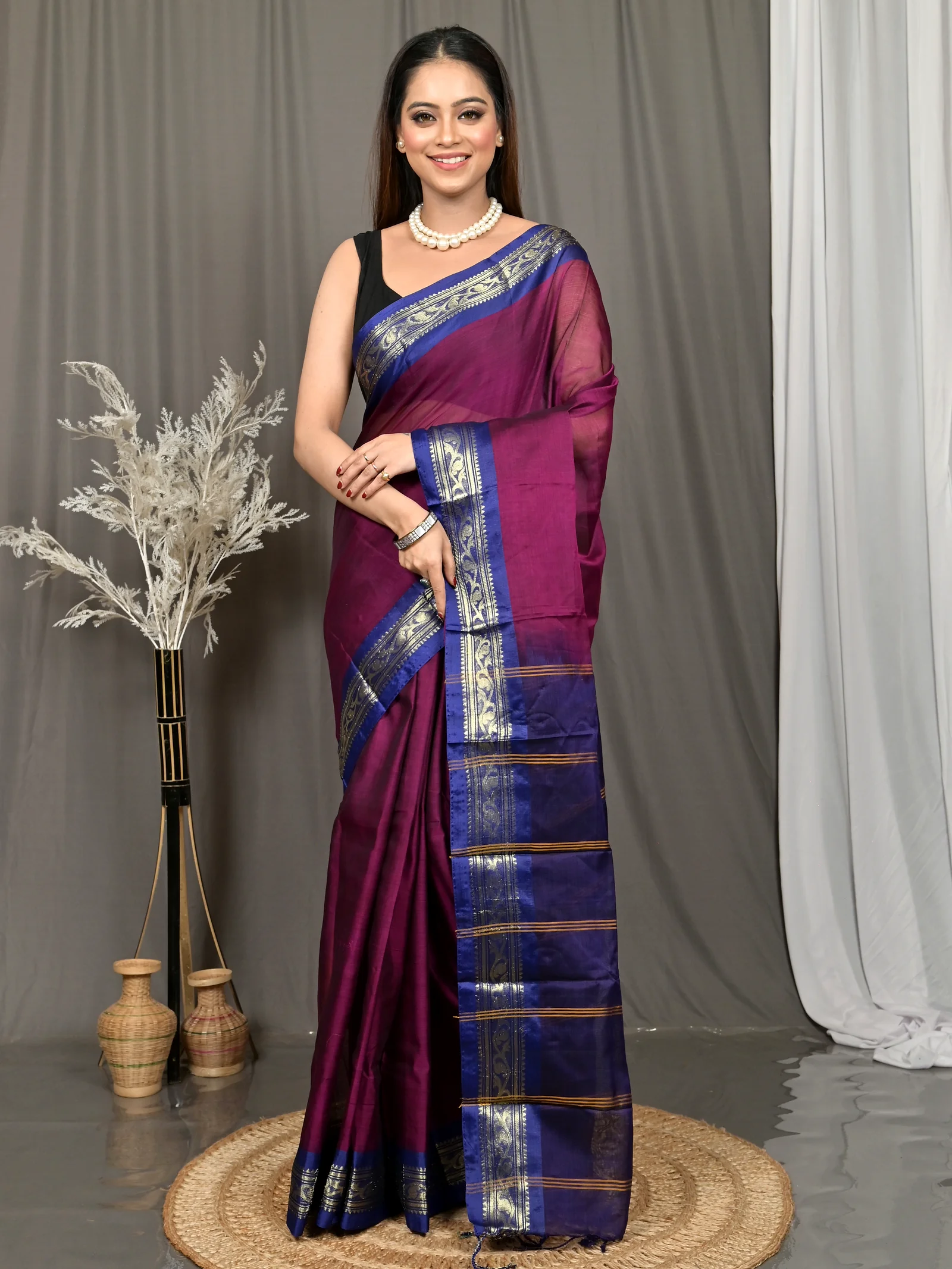 Magenta Cotton Parlik Gadwal Saree  (68)