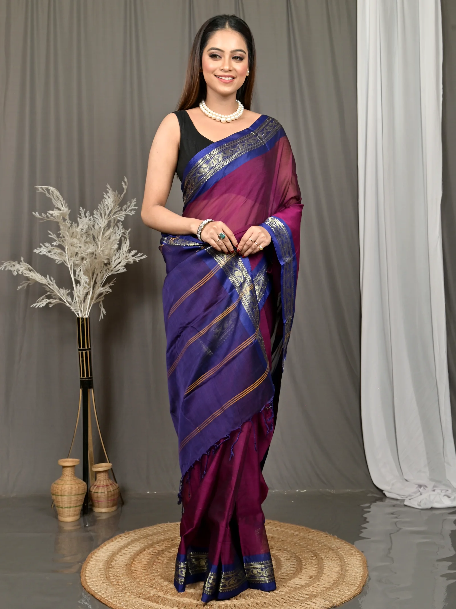 Magenta Cotton Parlik Gadwal Saree  (68)