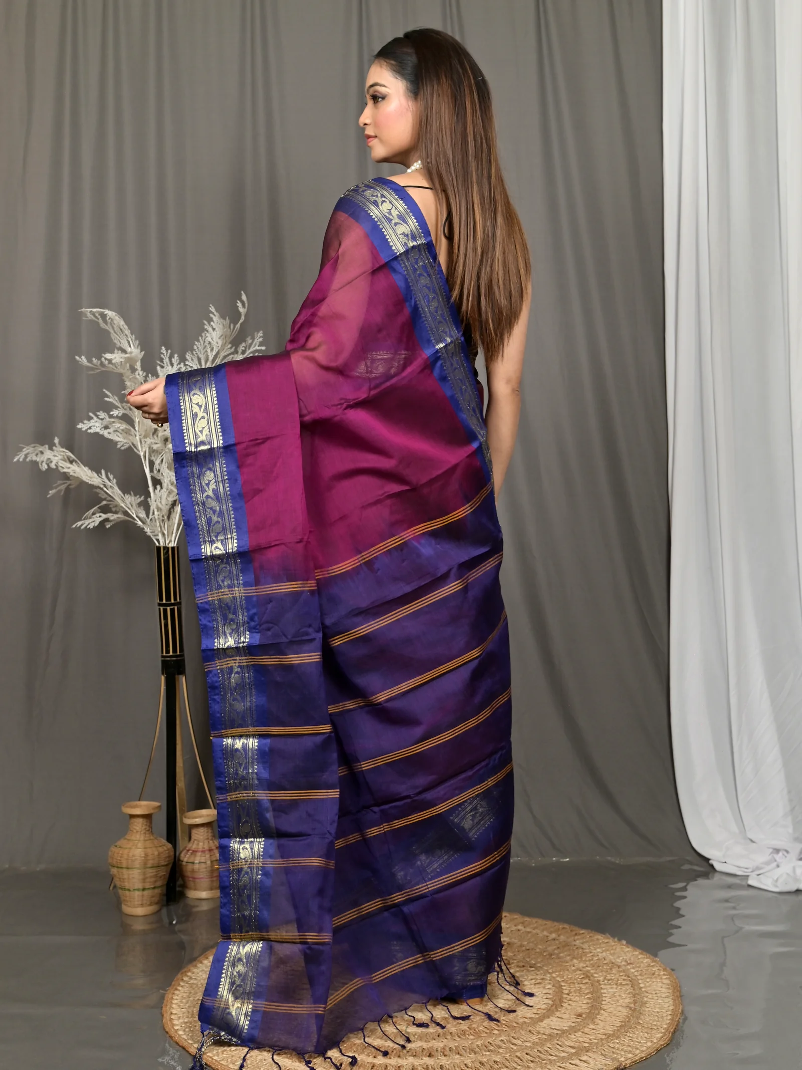 Magenta Cotton Parlik Gadwal Saree  (68)