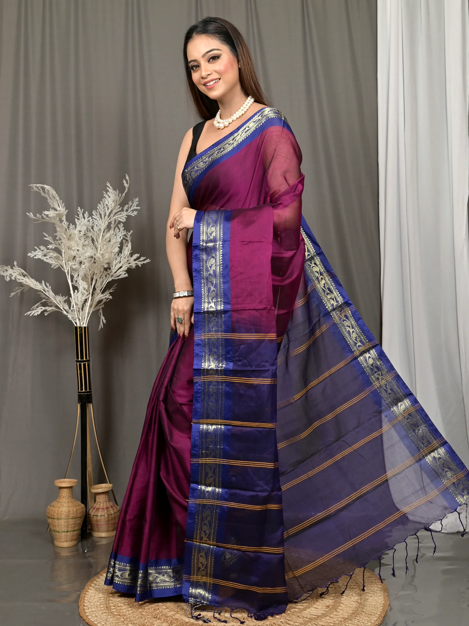 Magenta Cotton Parlik Gadwal Saree  (68)