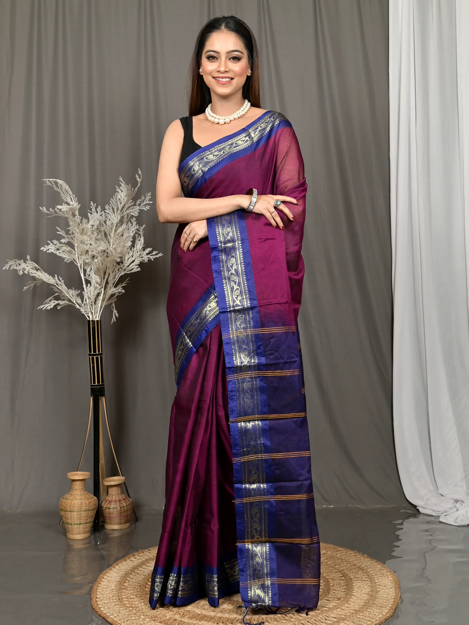 Magenta Cotton Parlik Gadwal Saree  (68)