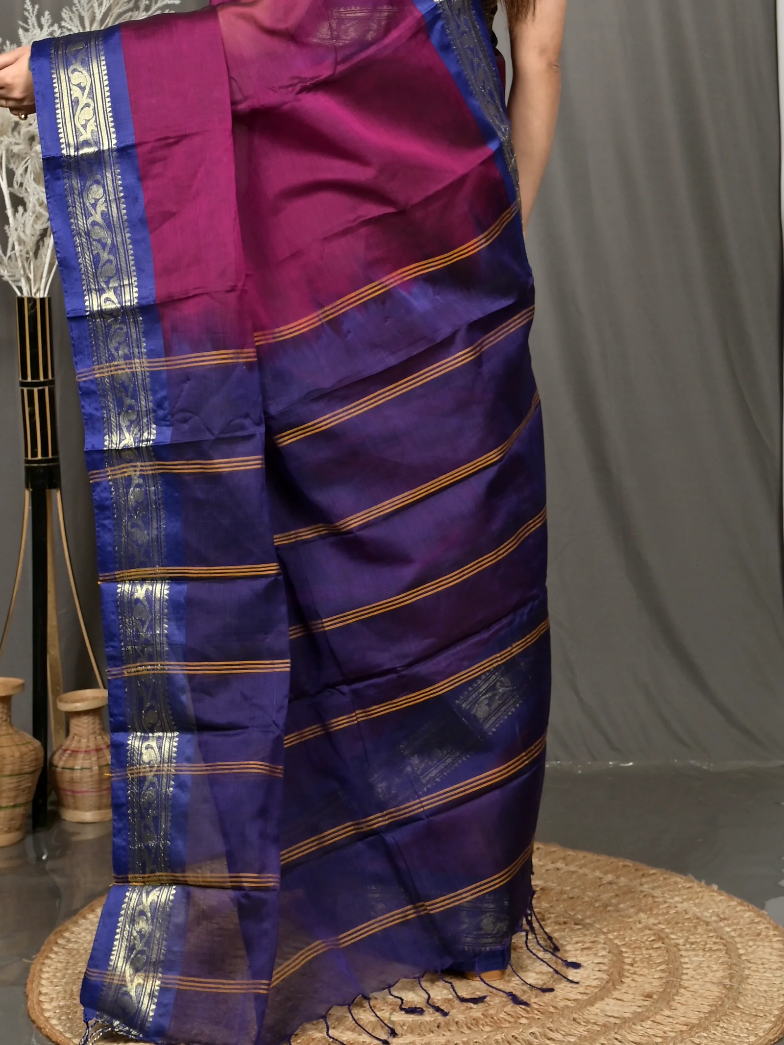 Magenta Cotton Parlik Gadwal Saree  (68)