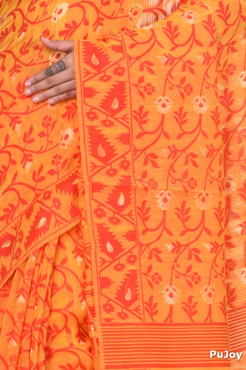 Yellow Blended Cotton Kanak_Jmdni Jamdani Saree (685)
