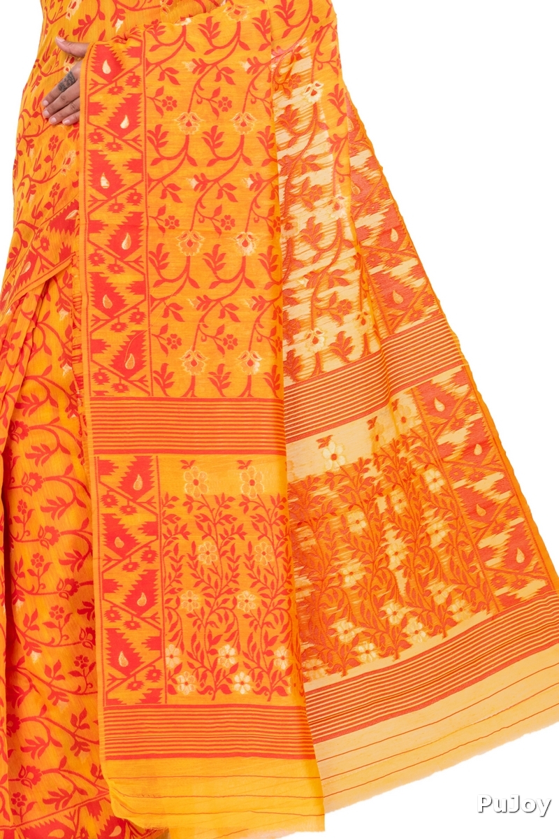 Yellow Blended Cotton Kanak_Jmdni Jamdani Saree (685)
