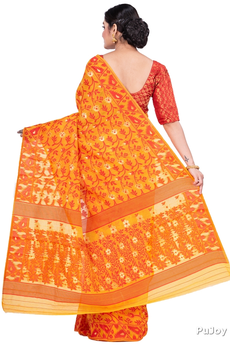 Yellow Blended Cotton Kanak_Jmdni Jamdani Saree (685)
