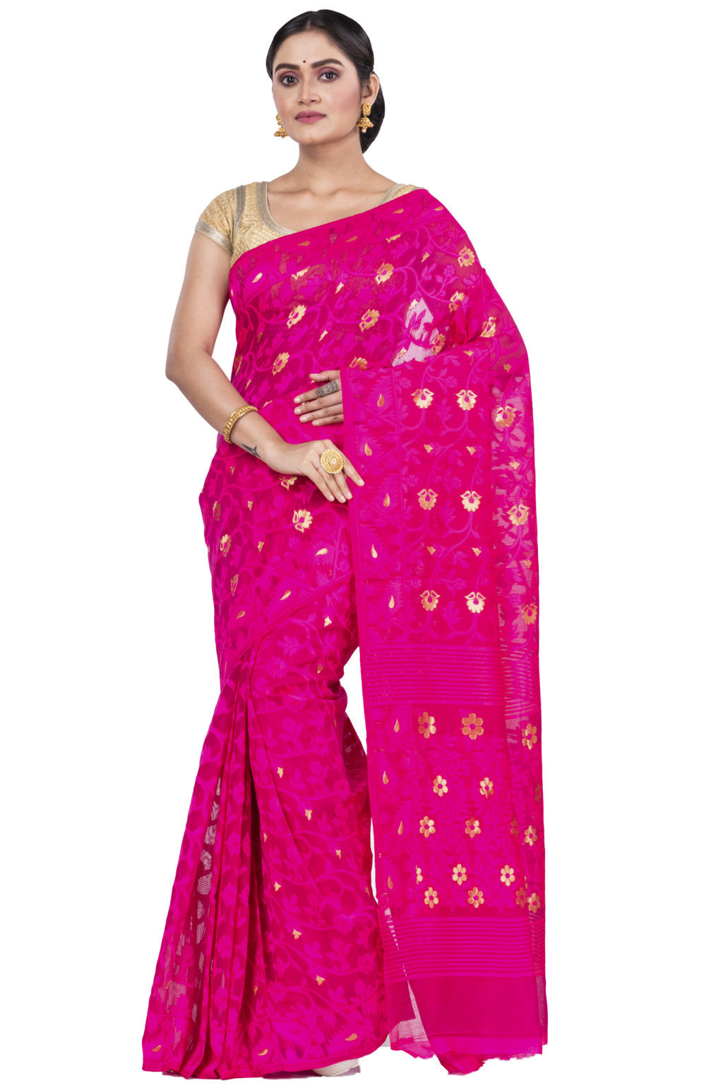 Pink Blended Cotton Kanak_Jmdni Jamdani Saree (687)