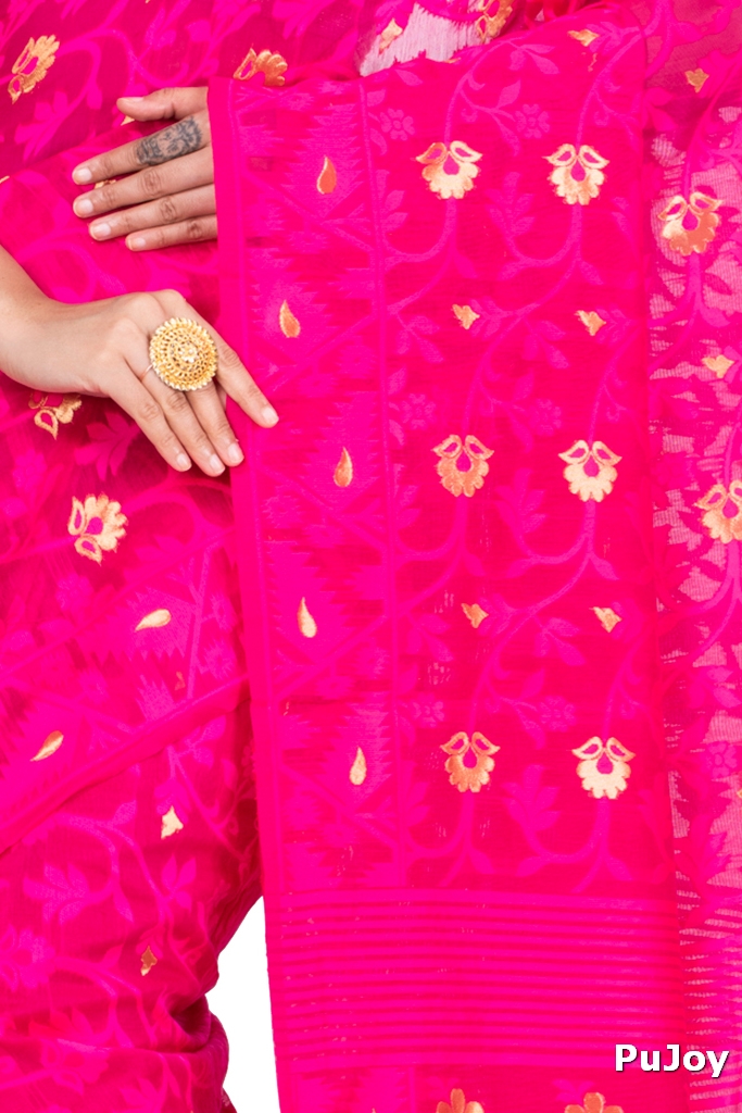 Pink Blended Cotton Kanak_Jmdni Jamdani Saree (687)