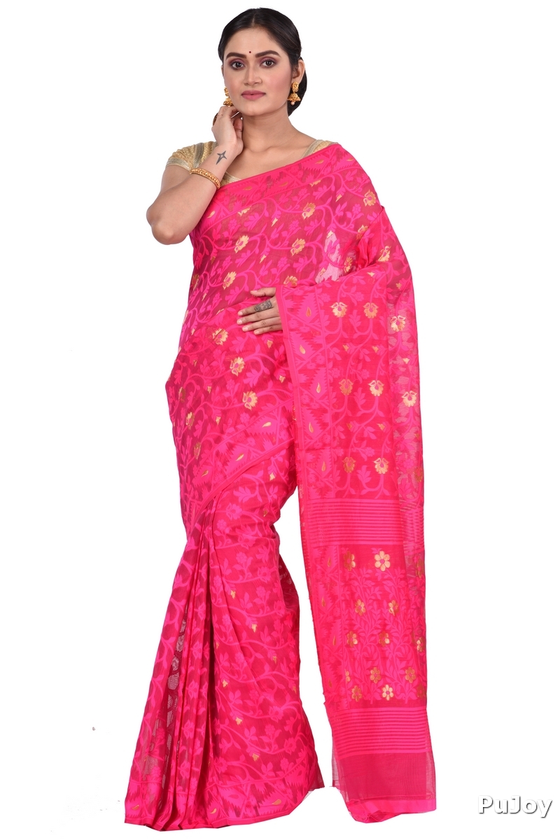 Pink Blended Cotton Kanak_Jmdni Jamdani Saree (687)