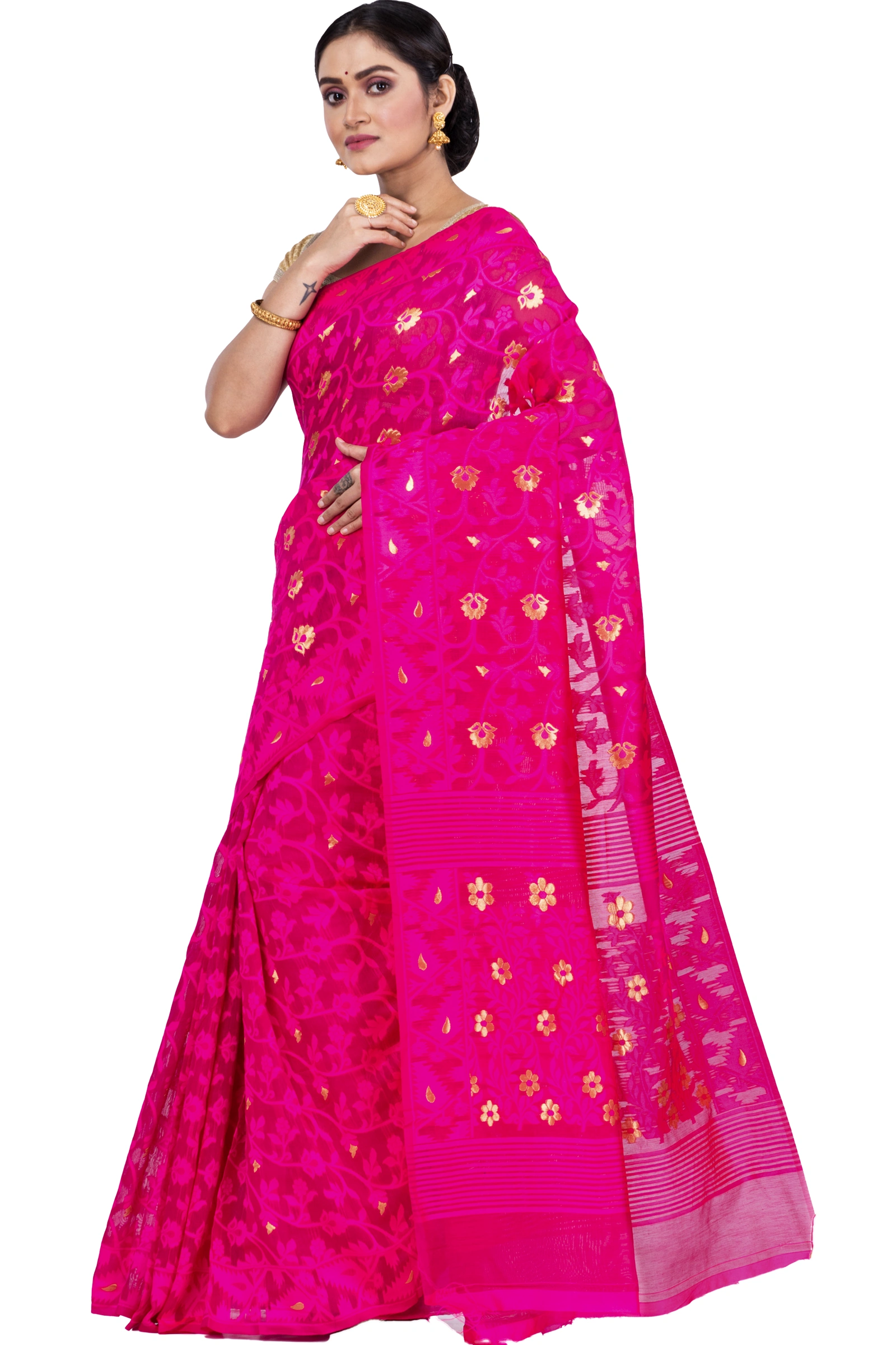 Pink Blended Cotton Kanak_Jmdni Jamdani Saree (687)