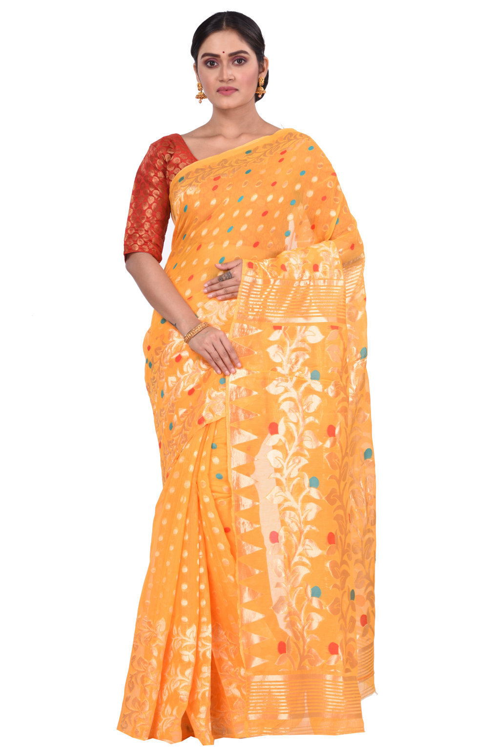 Yellow Pure Cotton Lataguti_Jmdni Jamdani Saree (688)