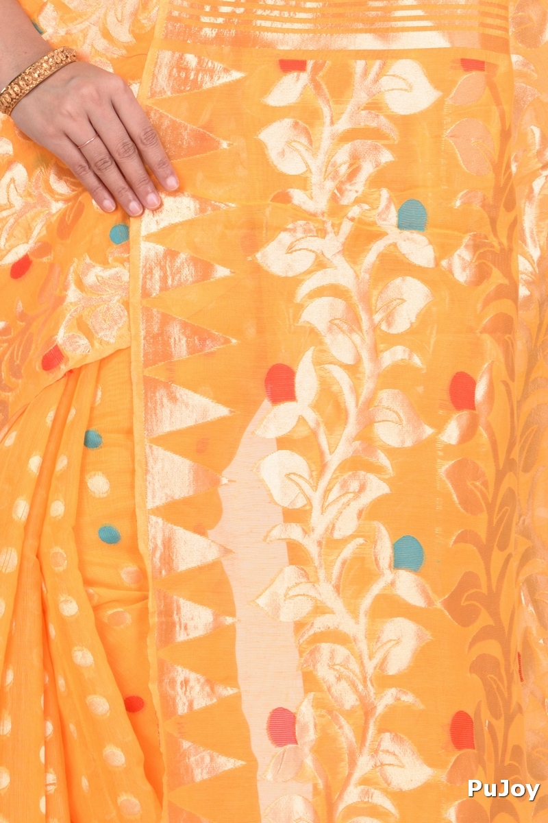 Yellow Pure Cotton Lataguti_Jmdni Jamdani Saree (688)