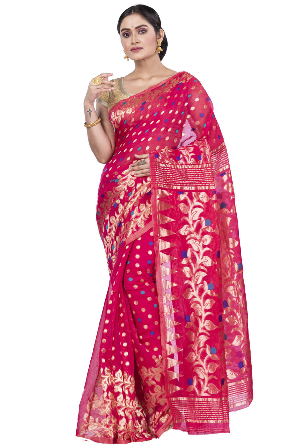 Pink Pure Cotton Lataguti_Jmdni Jamdani Saree (689)
