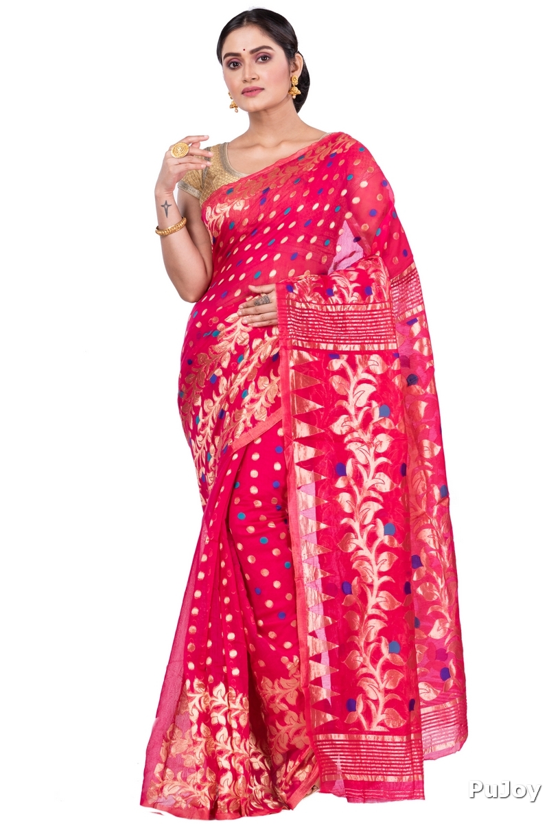 Pink Pure Cotton Lataguti_Jmdni Jamdani Saree (689)