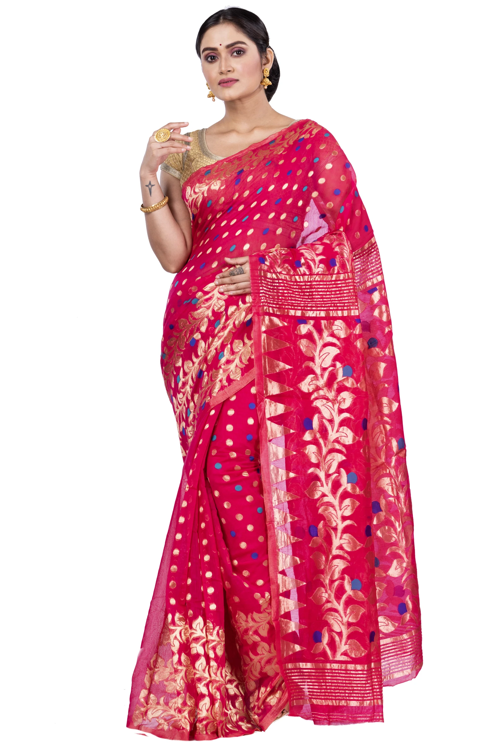 Pink Pure Cotton Lataguti_Jmdni Jamdani Saree (689)