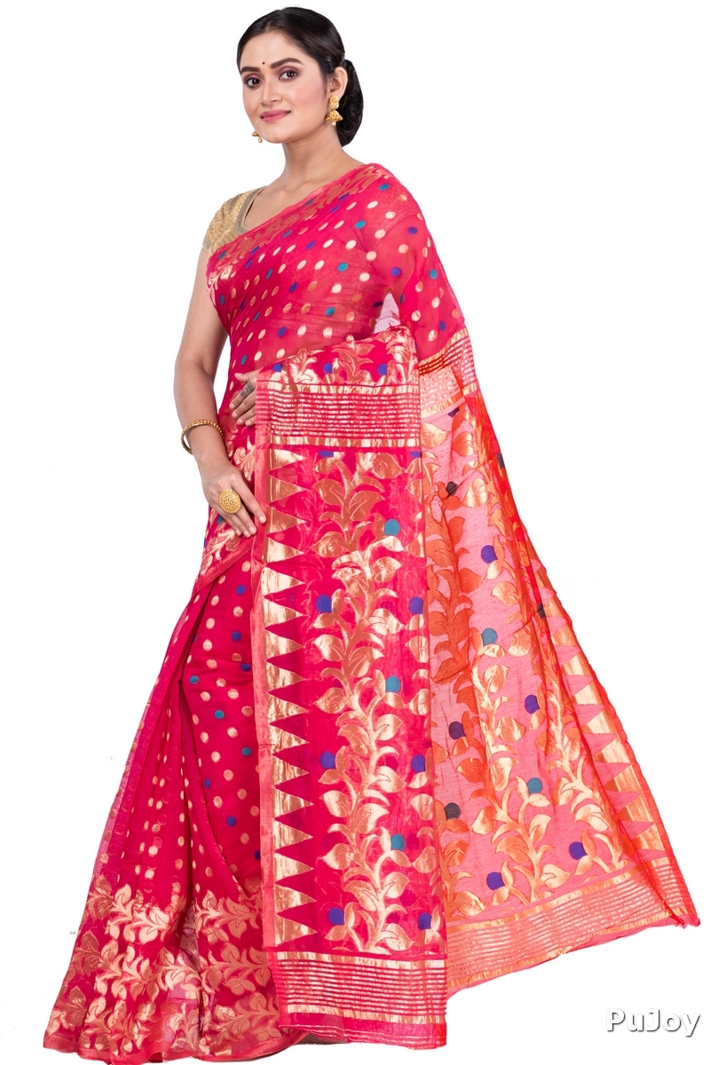 Pink Pure Cotton Lataguti_Jmdni Jamdani Saree (689)