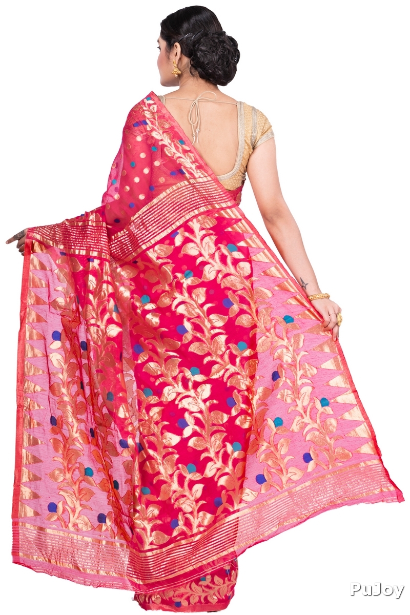 Pink Pure Cotton Lataguti_Jmdni Jamdani Saree (689)