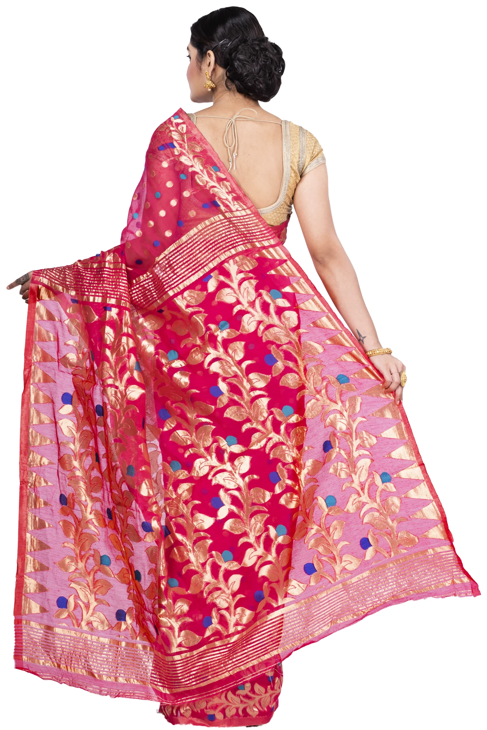 Pink Pure Cotton Lataguti_Jmdni Jamdani Saree (689)