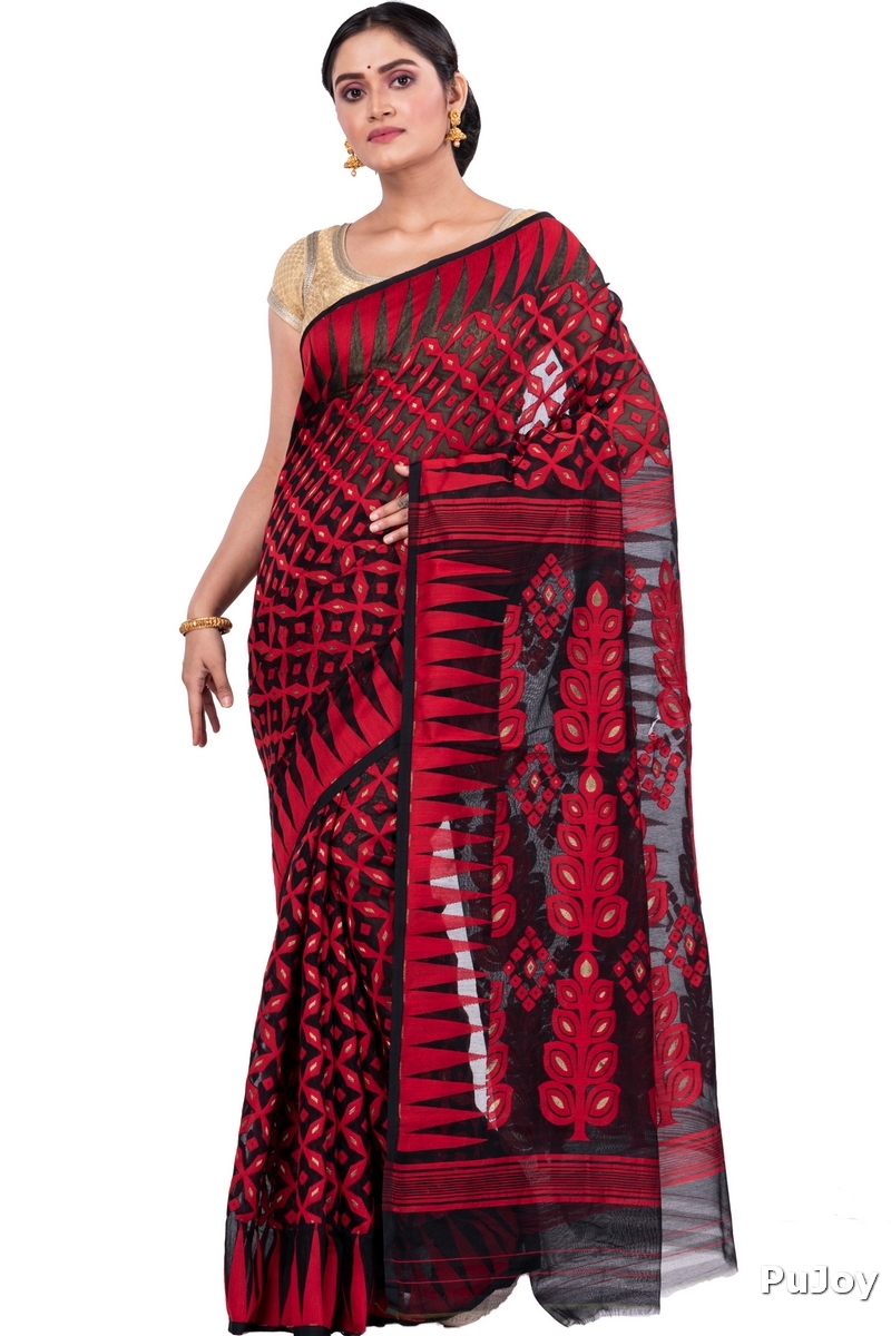 Marun Pure Cotton Minakari_Jmdni Jamdani Saree (692)